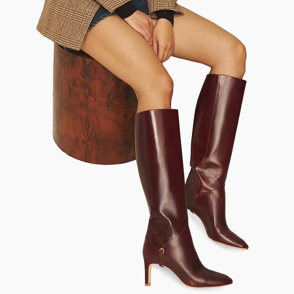 Reformation Gaelle 75mm Knee-High Leather Boots Ruby EU 37.5 (US 7.5) NWT